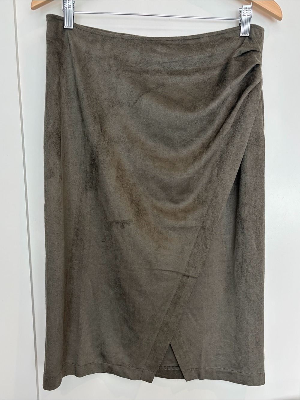 Hem & Threads  Faux Suede Wrap Midi Skirt – Grey